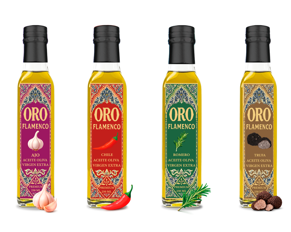 Oro Flamenco saborizados ajo chile romero y trufa